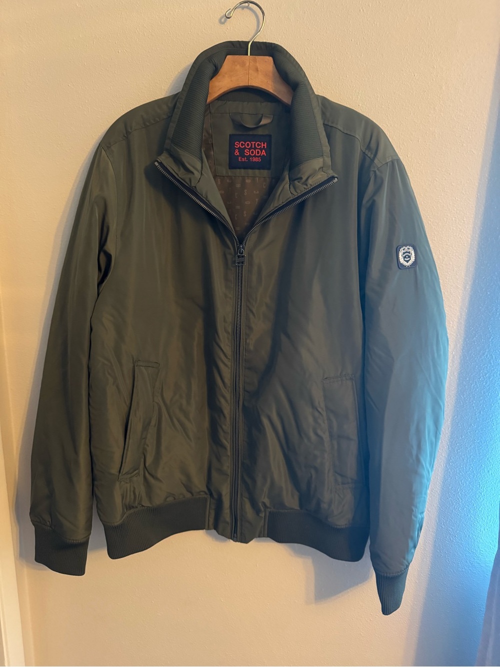 Scotch & Soda Olive Green Bomber Jacket with Ribbed Trim